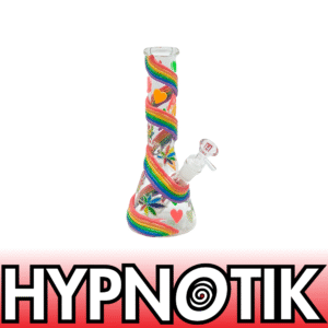 HYPNOTIK 10 INCH HAND PAINTED GLOW IN THE DARK BONG, RAINBOW TRAILS