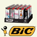 DISPLAY OF 50 BIC COORS LIGHT LIGHTERS