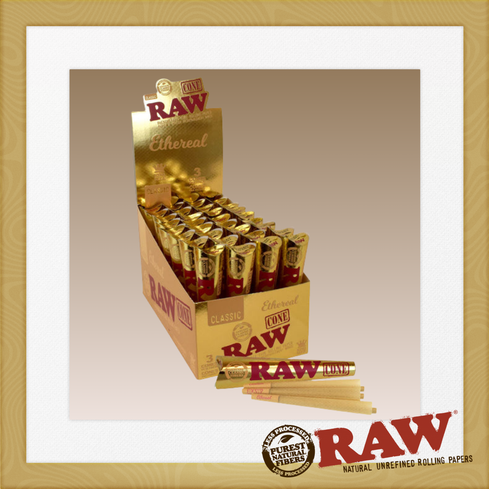 RAW ETHERNEAL KING SIZE PRE-ROLLED CONES, 32 PACKS OF 3 PER DISPLAY