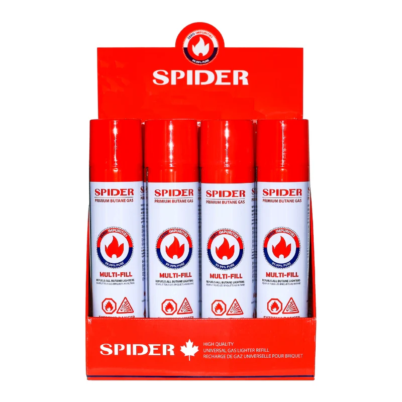 DISPLAY OF 12 SPIDER BUTANE, 700 ML BOTTLES