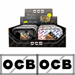 DISPLAY OF 12 OCB ROLLING TRAYS WITH 4 PACKS OF OCB 1-1/4 PAPERS PER TRAY
