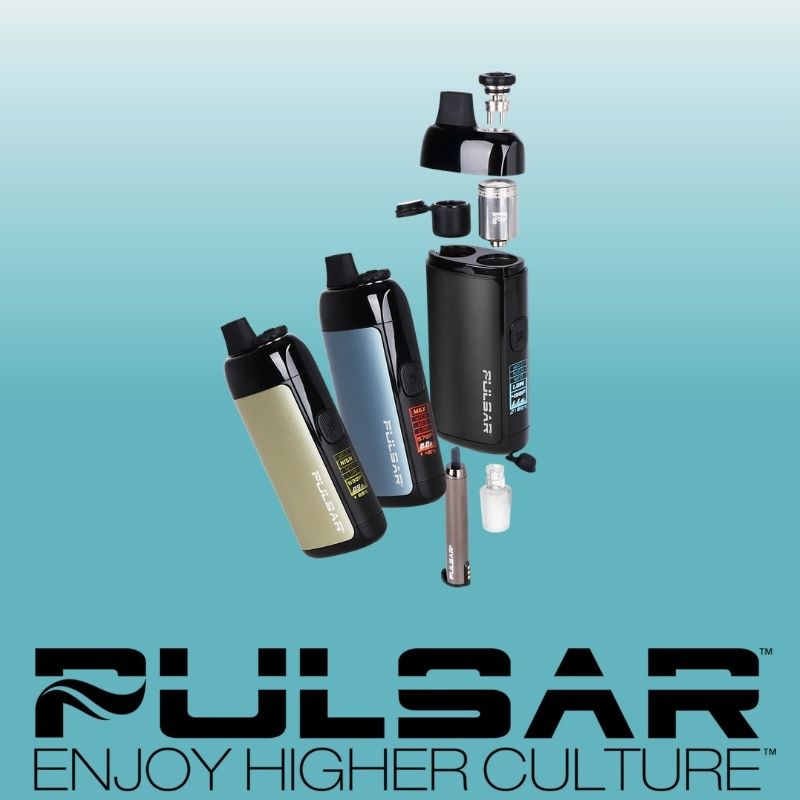 7 PULSAR CHORUS CONCENTRATE VAPE WITH BUILT IN STORAGE AND HOT KNIFE, ATTACHABLE TO A BONG, STEEL BLUE - Image 1