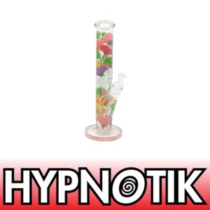 HYPNOTIK 14 INCH 9MM STRAIGHT TUBE BONG WITH MATCHING COLOR ON DOWNSTEM AND BOWL, PINK PARADISE
