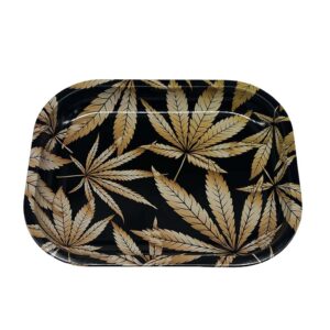 SMALL GOLDEN POT LEAVES ROLLING TRAY 7 X 5.5 INCH
