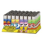 DISPLAY OF 48 CLIPPER FOOD SKULL LIGHTERS