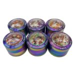 63MM 4 PART GRINDER WITH CASINO TOP AND 2 REAL DICE, RAINBOW