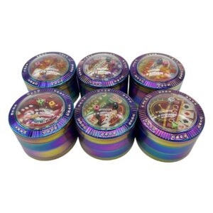 63MM 4 PART GRINDER WITH CASINO TOP AND 2 REAL DICE, RAINBOW