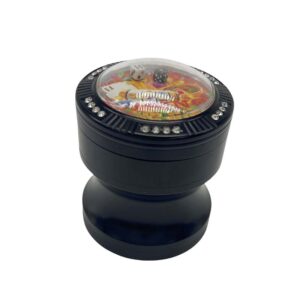 63MM 4 PART CURVED GRINDER WITH CASINO TOP AND 2 REAL DICE, BLACK