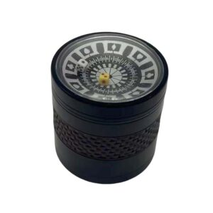 63MM 4 PART GRINDER WITH CASINO TOP AND 2 REAL DICE, BLACK