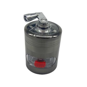 52MM 4 PART GRINDER WITH CRANK AND EASY ACCESS WEED DRAWER, GUN METAL GREY