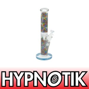HYPNOTIK 14 INCH 9MM STRAIGHT TUBE BONG WITH MATCHING COLOR ON DOWNSTEM AND BOWL, BLUE KALEIDOSCOPE