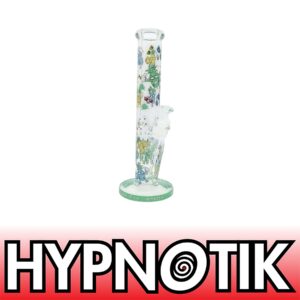 HYPNOTIK 14 INCH 9MM STRAIGHT TUBE BONG WITH MATCHING COLOR ON DOWNSTEM AND BOWL, GREEN GARDEN RIOT