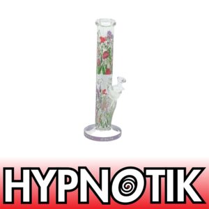 HYPNOTIK 14 INCH 9MM STRAIGHT TUBE BONG WITH MATCHING COLOR ON DOWNSTEM AND BOWL, PURPLE PETAL PATCH