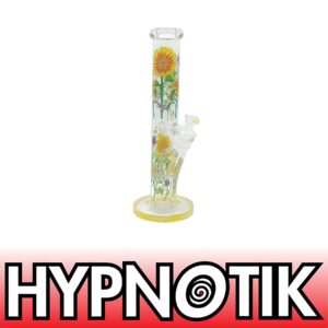 HYPNOTIK 14 INCH 9MM STRAIGHT TUBE BONG WITH MATCHING COLOR ON DOWNSTEM AND BOWL, YELLOW PRAIRIE SUN