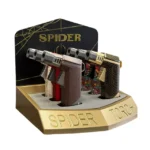 DISPLAY OF 6 SPIDER GOLD PRINTED PISTOL GRIP TORCHES