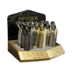 DISPLAY OF 9 SPIDER GOLD POLISHED METALLIC TORCHES