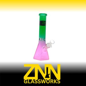 ZNN GLASSWORKS 10 INCH HEXAGON BONG, GREEN PINK
