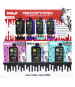 DISPLAY OF 9 WULF RECON PRO DIGITAL DUAL CARTRIDGE 510 BATTERY