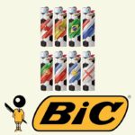 DISPLAY OF 50 BIC SOCCER FLAG LIGHTERS