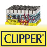 DISPLAY OF 48 CLIPPER BATTLE TATTOO LIGHTERS
