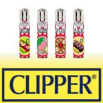 DISPLAY OF 48 CLIPPER EXOTIC FOOD 4 LIGHTERS
