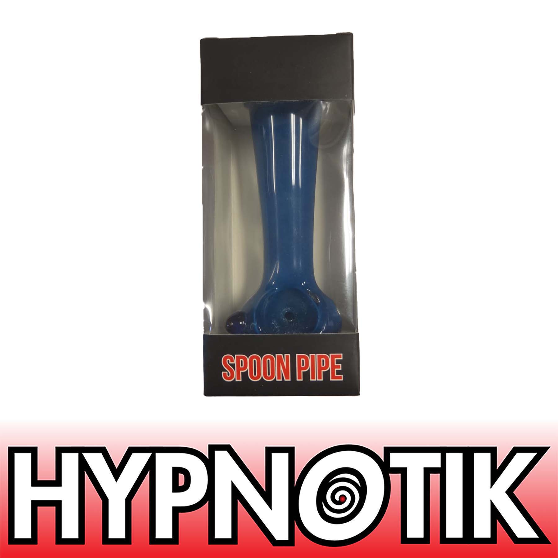 19bc359f-9dfd-4183-ab9c-48fa9cb967ce HYPNOTIK 5.5 INCH GLASS SPOON PIPE BLUE PIPE WITH 2 HORNS - Image 1