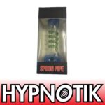 HYPNOTIK 5.5 INCH GLASS SPOON PIPE, BLUE WITH GREEN OUTSIDE SPIRAL