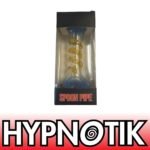 HYPNOTIK 5.5 INCH GLASS SPOON PIPE, BLUE WITH YELLOW OUTSIDE SPIRAL