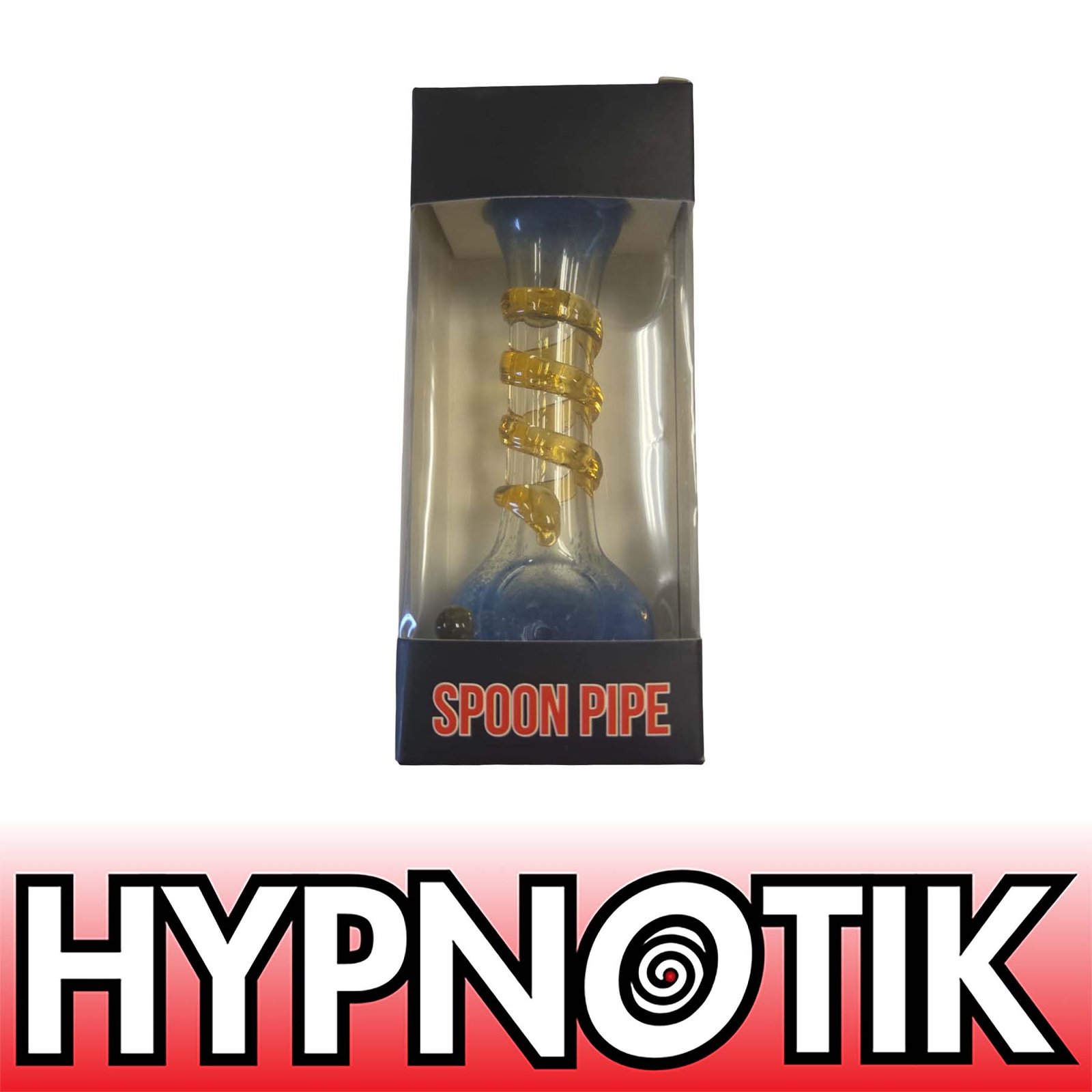 BY HYPNOTIK 5.5 INCH GLASS SPOON PIPE, BLUE WITH YELLOW OUTSIDE SPIRAL - Image 1