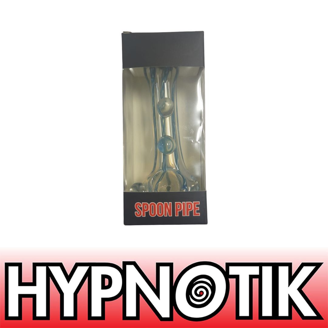 Blue HYPNOTIK 5.5 INCH DOUBLE BUBBLE GLASS SPOON PIPE, BLUE - Image 1