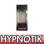 HYPNOTIK 5.5 INCH CLEAR GLASS SPOON PIPE WITH DARK BLUE SPECKLED TIP AND BOTTOM
