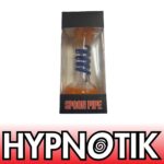 HYPNOTIK 5.5 INCH GLASS SPOON PIPE, ORANGE WITH BLUE OUTSIDE SPIRAL