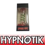 HYPNOTIK 5.5 INCH GLASS SPOON PIPE, RED WITH GREY OUTSIDE SPIRAL