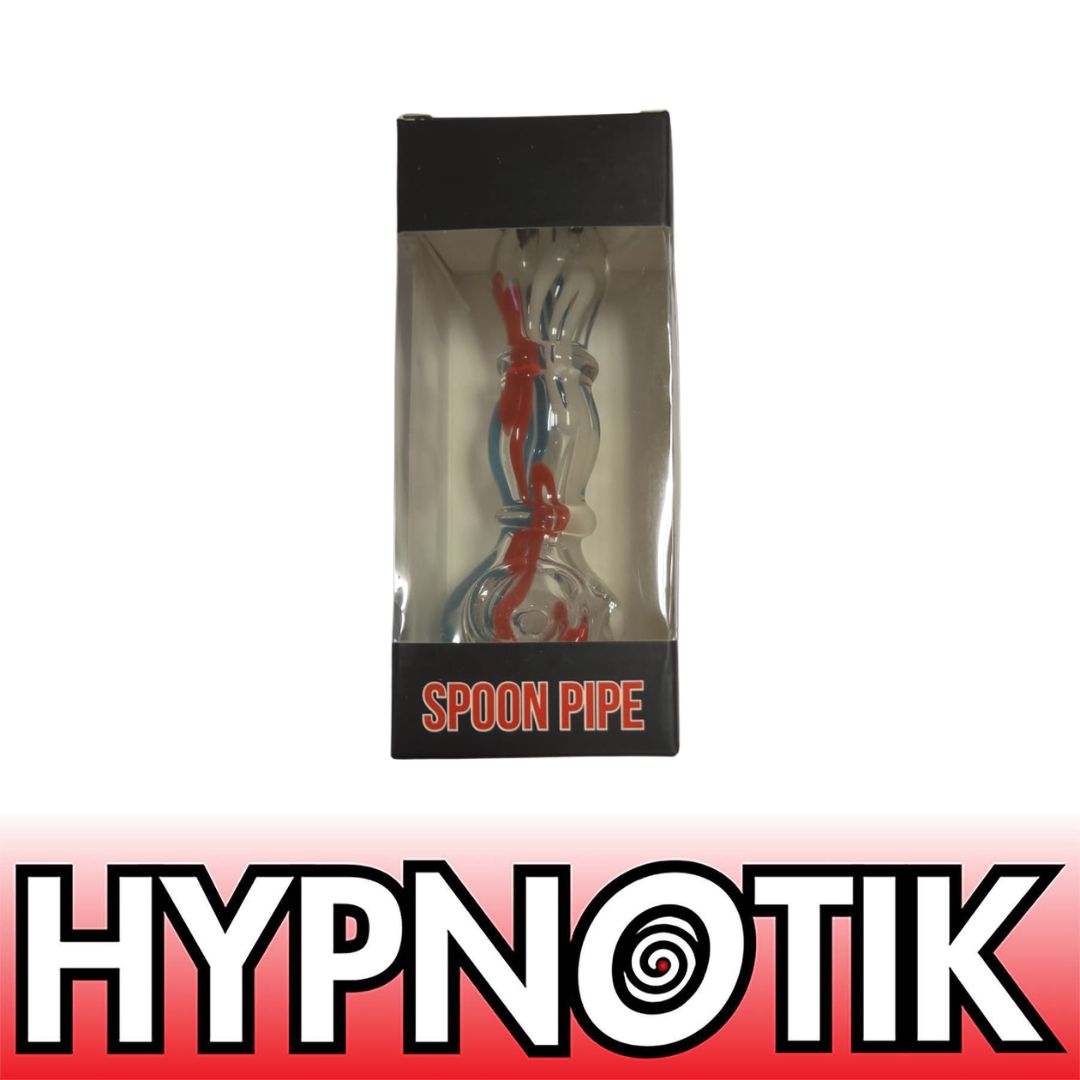 Red blue white HYPNOTIK 5.5 INCH POP OF COLOR GLASS SPOON PIPE, RED BLUE WHITE - Image 1