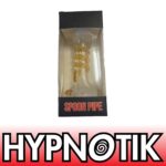 HYPNOTIK 5.5 INCH GLASS SPOON PIPE, WHITE WITH GOLD OUTSIDE SPIRAL