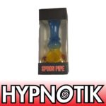 HYPNOTIK 5.5 INCH ORB & CURVE GLASS SPOON PIPE, BLUE & YELLOW