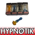 HYPNOTIK 5.5 INCH ORB & CURVE GLASS SPOON PIPE, BLUE & YELLOW - Image 2