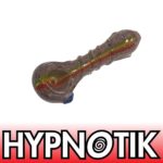 HYPNOTIK 5.5 INCH GLASS SPOON PIPE WITH RASTA LINE AND OUTSIDE SPIRAL, BLUE - Image 2