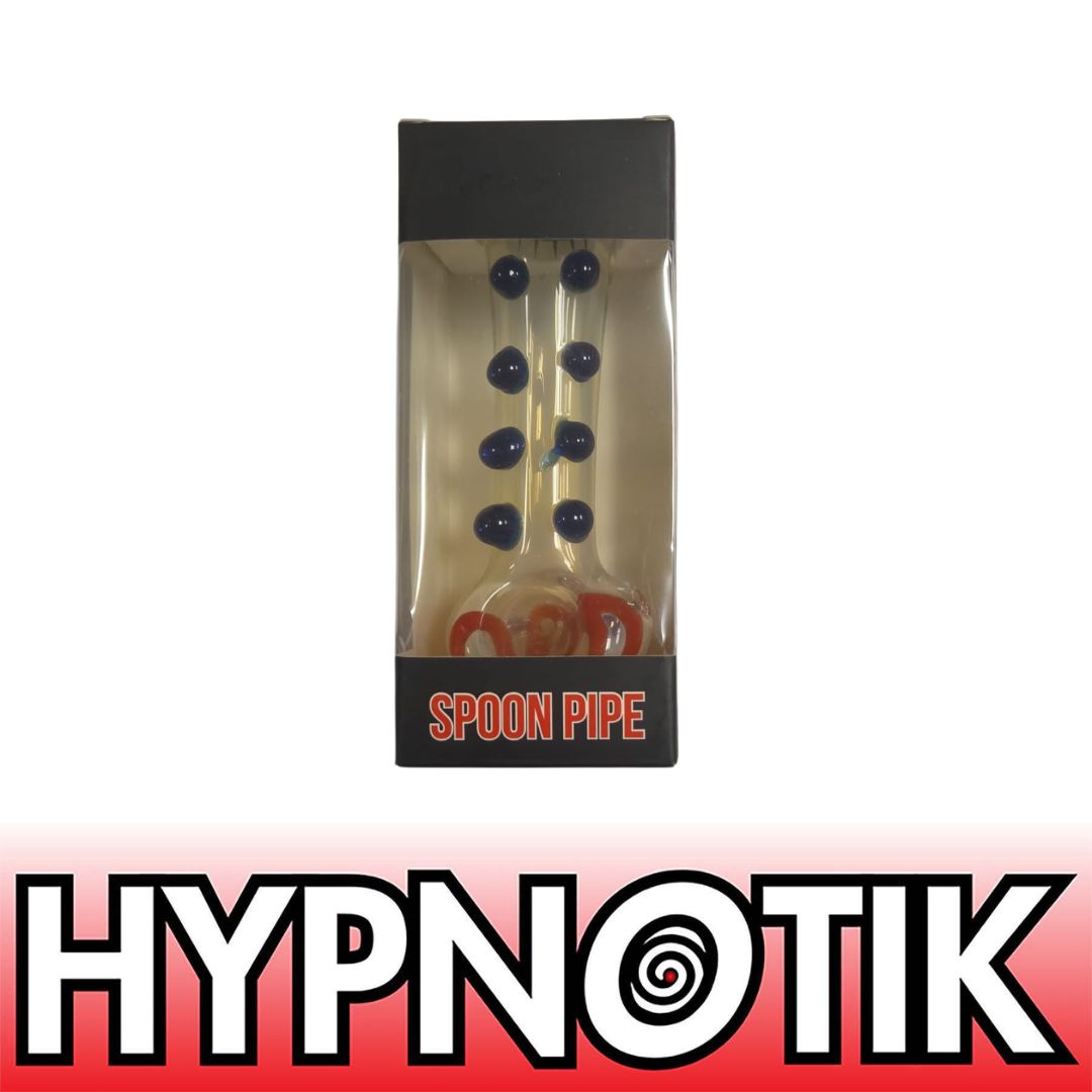 blue HYPNOTIK 5.5 INCH 8 BEADS OF HAPPINESS GLASS SPOON PIPE, BLUE - Image 1