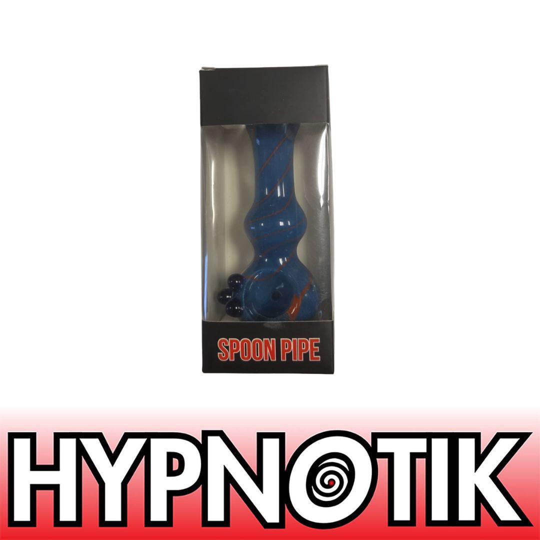 blue HYPNOTIK 5.5 INCH MARY JANE'S SPIRAL GLASS SPOON PIPE, BLUE - Image 1