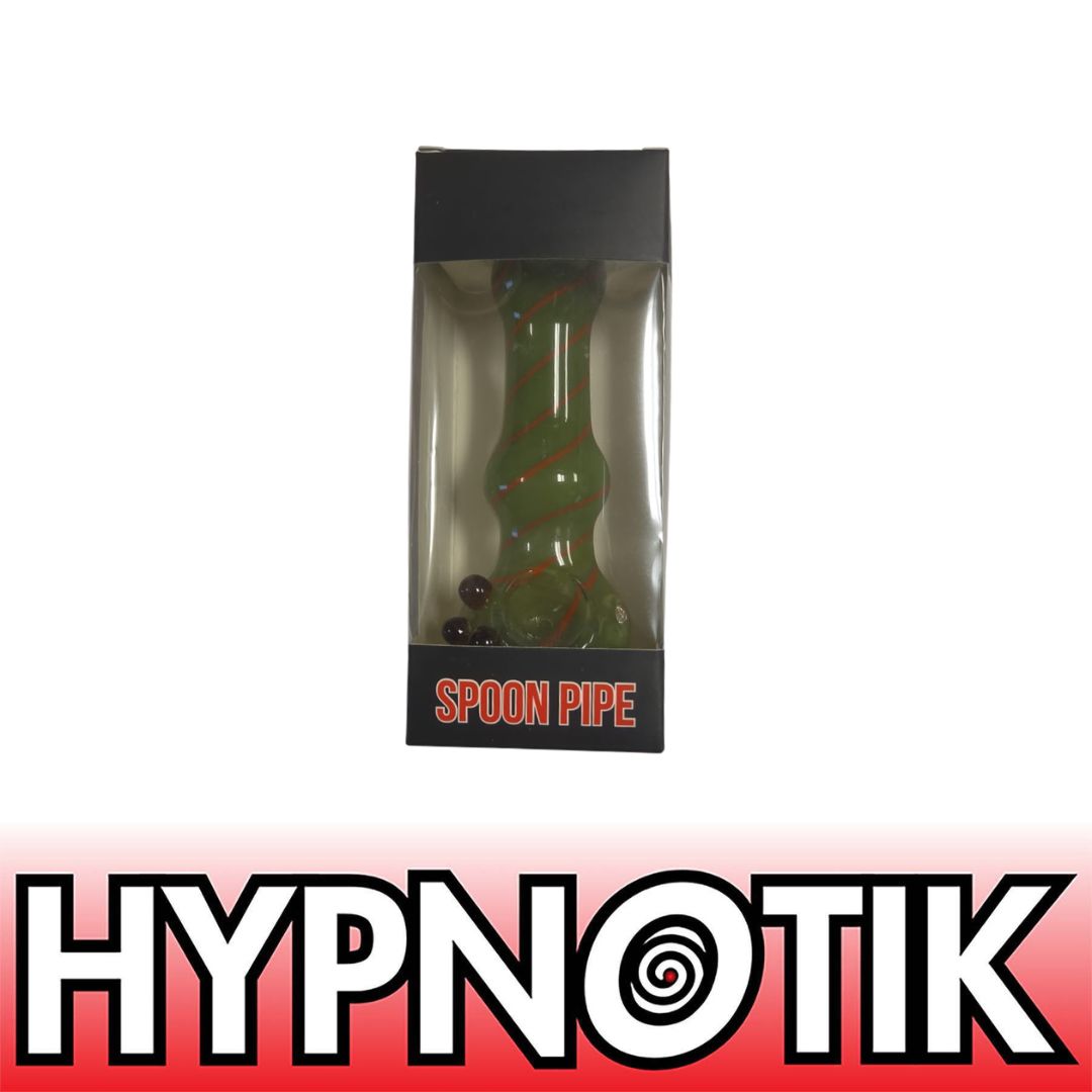 green HYPNOTIK 5.5 INCH MARY JANE'S SPIRAL GLASS SPOON PIPE, GREEN - Image 1