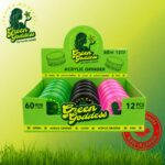 DISPLAY OF 12 GREEN GODDESS 60 MM ACRYLIC GRINDERS, PINK BLACK GREEN