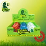 DISPLAY OF 12 GREEN GODDESS 60 MM ACRYLIC GRINDERS, RED CLEAR BLUE