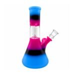 8 INCH SPLASH GUARD BONG, LAYERED COLORS SKY BLUE, BLACK, & RED