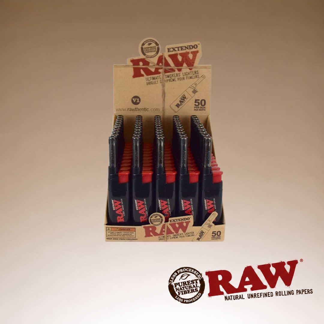 Untitled design - 2026-09-22T190611.021 DISPLAY OF 50 RAW EXTENDO LIGHTERS - Image 1