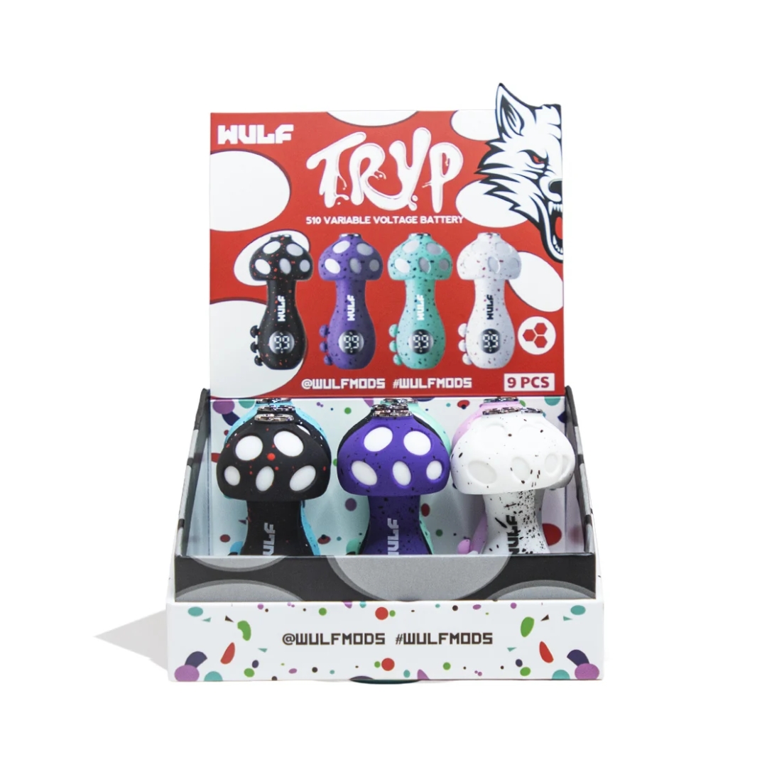 WF-TRYP-9PK-AST DISPLAY OF 9 WULF MODS TRYP MUSHROOM 510 BATTERIES - Image 1
