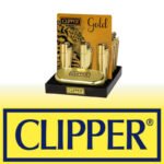 DISPLAY OF 12 CLIPPER METAL PREMIUM GOLD LIGHTERS