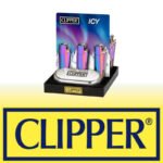 DISPLAY OF 12 CLIPPER METAL ICY RAINBOW LIGHTERS