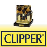 DISPLAY OF 12 CLIPPER METAL BLACK/GOLD LIGHTERS