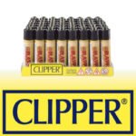 DISPLAY OF 48 CLIPPER RAW CLASSIC BROWN LIGHTERS